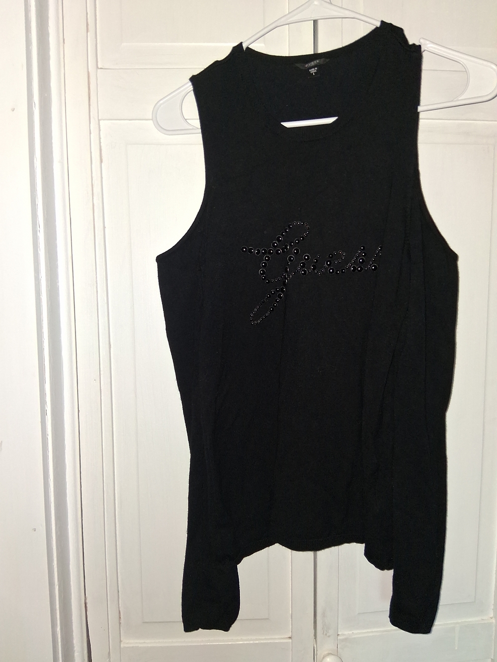 Guess Black Studded Logo Cold Shoulder Top